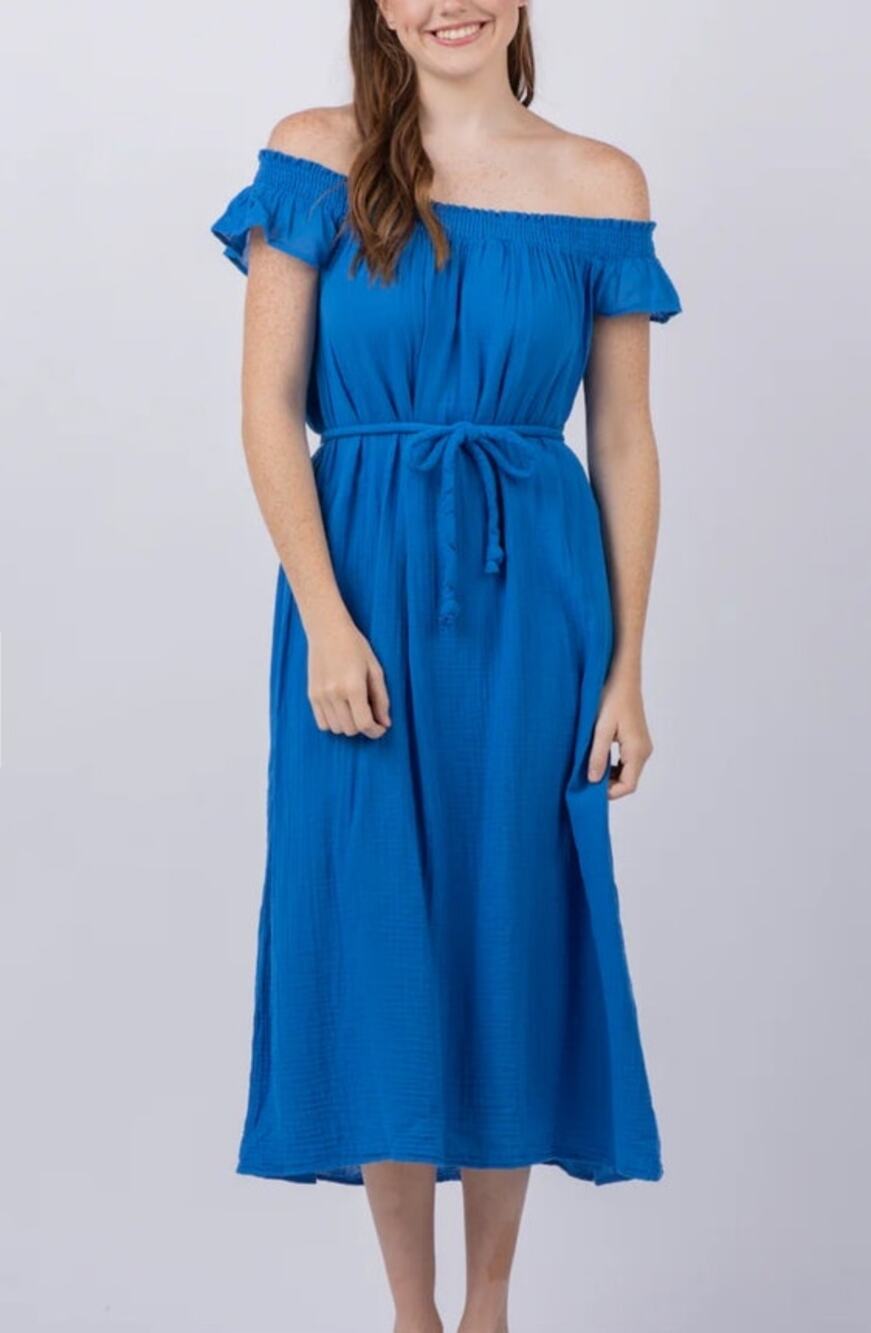 NWT Velvet Graham Spencer Justine Midi Dress XS Snorkel Gauze Cotton Resortwear